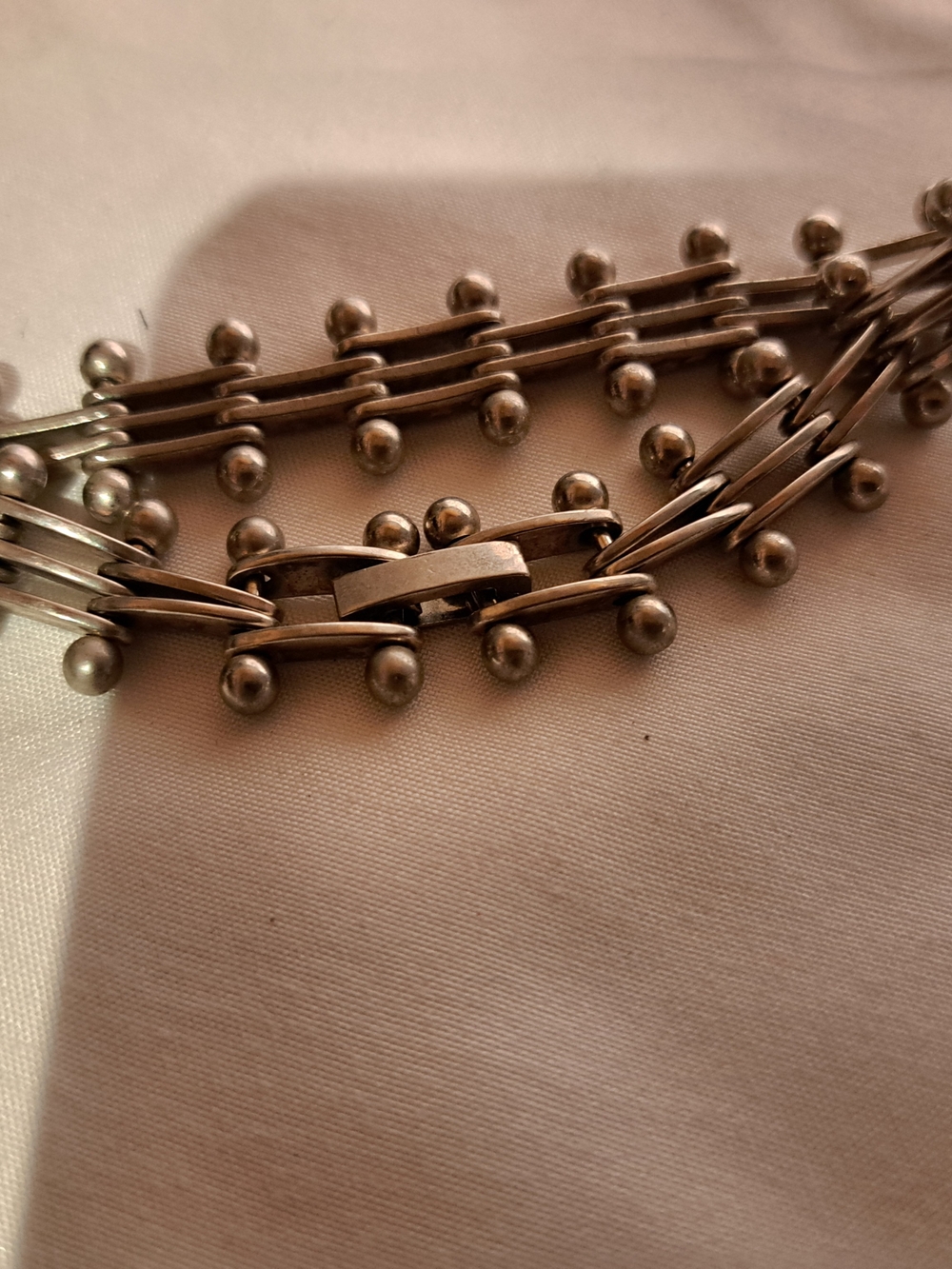 Stainlass Still Silver Plate Beaded Link Bracelet